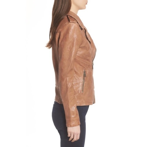 LAMARQUE Kiyoshi Washed Leather Biker Jacket in Tigers Eye - Picture 3 of 10